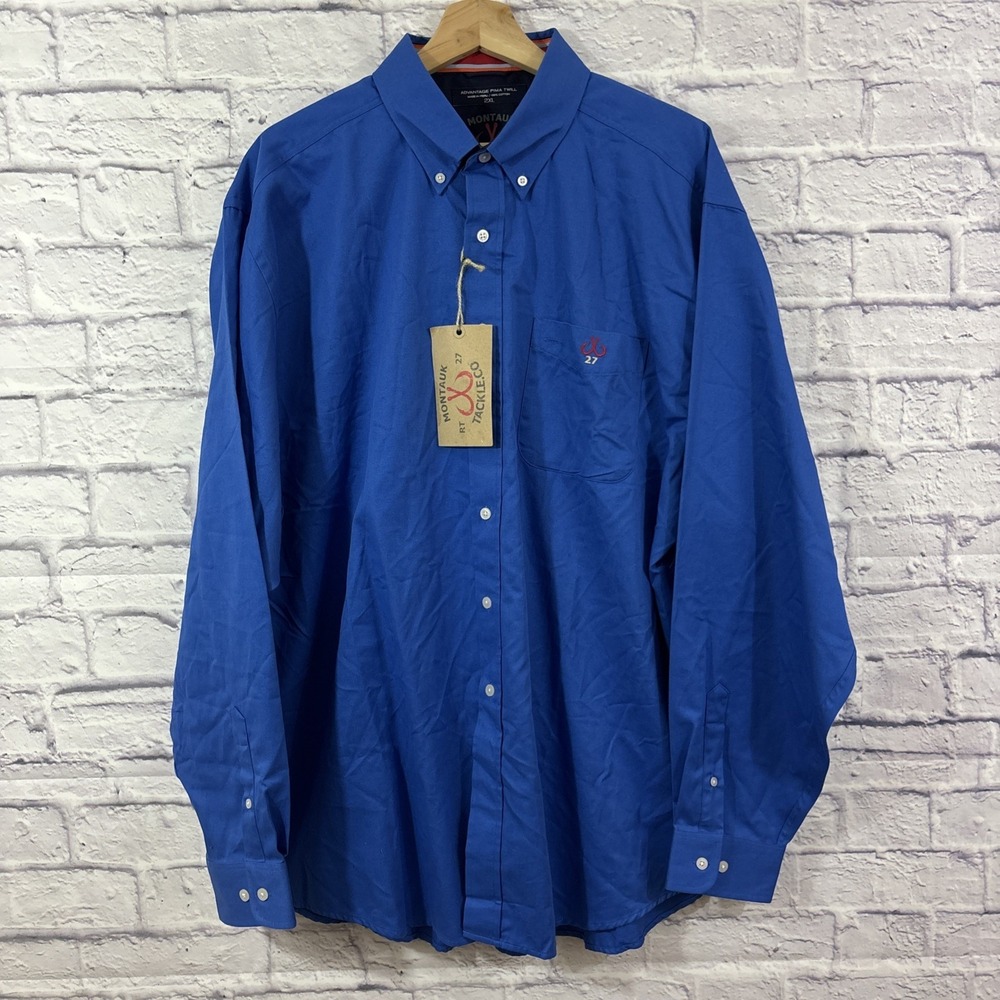 Montauk Tackle Co 2XL Pima Cotton Twill Button‎ Up Shirt Blue Men's